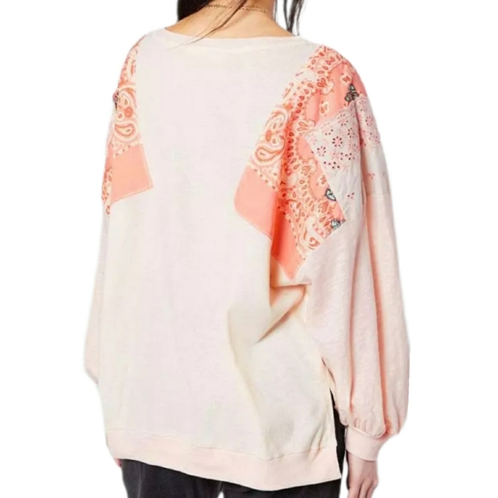 We The Free Patchwork Peach Pullover Top - image 2